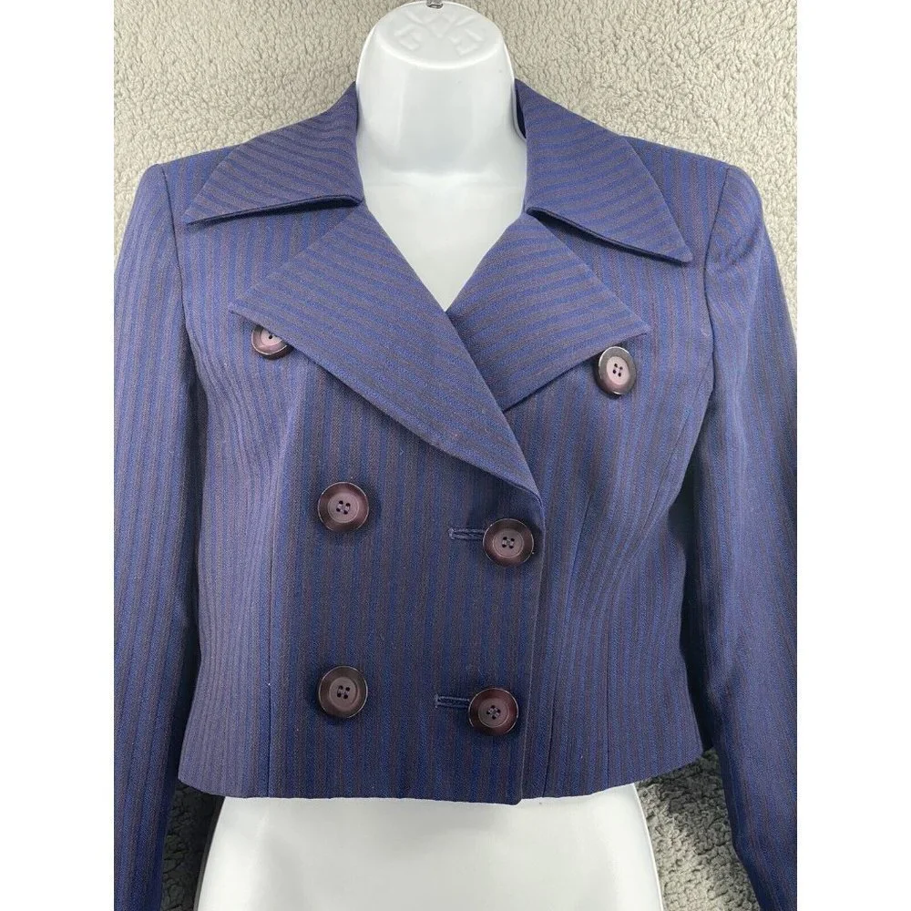 Christian Dior Woman’s Vintage Blue Pinstripe Double Breasted Wool‎ Blazer SZ 8P